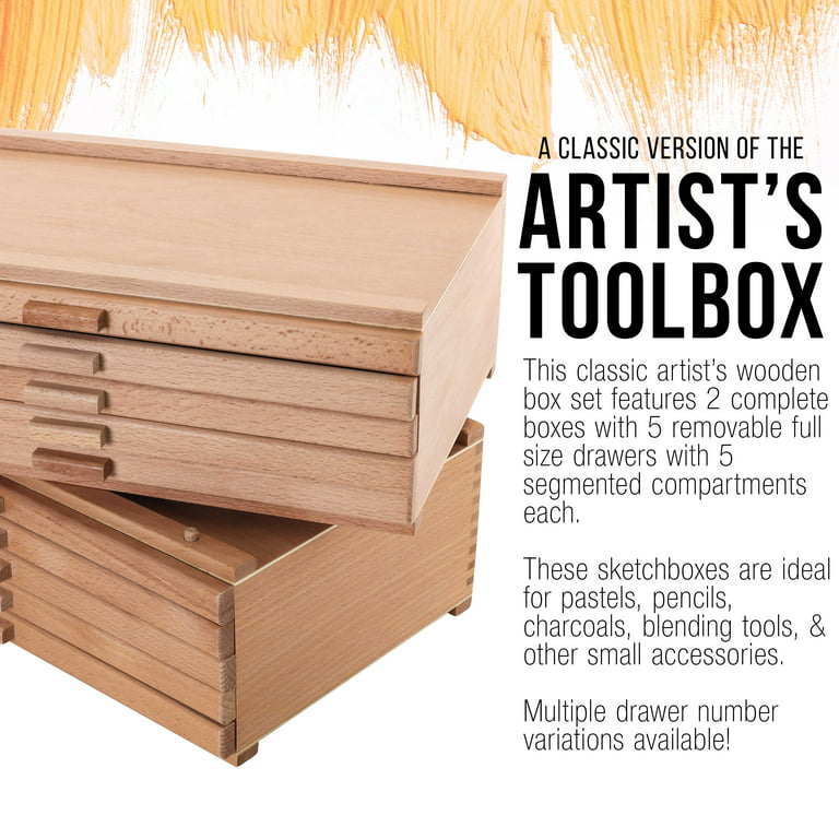 U.S. Art Supply 10 Drawer Wood Artist Supply Storage Box - Pastels