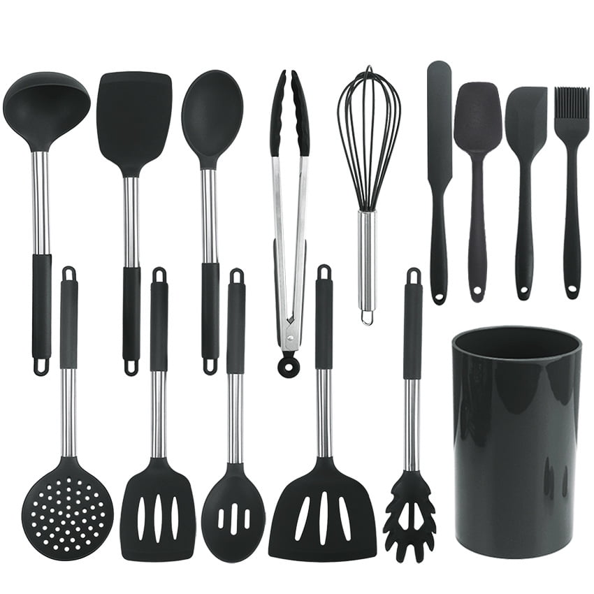 446°F Heat Resistant Kitchen Utensils,Turner Tongs,Spatula,Spoon,Brush,Whisk.Kitchen utensil Gadgets Tools Set for Nonstick Cookware.Dishwasher Safe BPA Free Silicone Cooking Utensils Set 