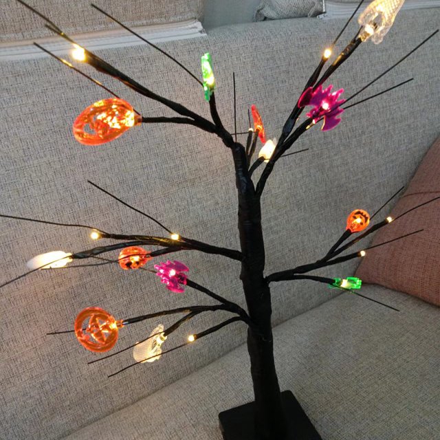 mmirethe Plastic Illuminated Halloween Bonsai Tree Spooky Decoration For Desktop Parties With Strong 60CMThree spell silv 1Set
