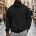 thumbnail image 2 of Dwelliawo Mens Zip Up Sweatshirt No Hood Mock Neck Sweatshirts Men's Fleece Jackets Full Zip Lightweight Jacket Seam Pocket Black M, 2 of 6