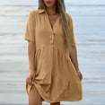 thumbnail image 5 of UPPADA Women's Summer Button Down Shirt Dress Casual Ruffle Sleeve Shift Mini Dresses with Pockets Drop Waist Tunic Shirt Dress Khaki,M, 5 of 8