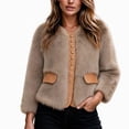 thumbnail image 3 of Iyufng Faux Fur Cropped Jackets for Women Long Sleeve Short Coat with Button Decor, 3 of 8