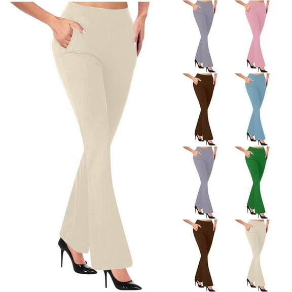 Fartey Formal Pants for Women Dressy Casual Business Work Pants High Waist Stretchy Trousers Fashion Solid Color Office Pant Green M