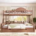 thumbnail image 2 of Leumius Twin XL over Queen Bunk Bed with Storage Drawers, Chic Curved Guardrail & Side Storage Shelves, Bunk Bed Frame with Ladder Deep Natural, 2 of 9