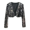 thumbnail image 2 of ZAZYULZ Women's Short Sequin Party Long Sleeve Jacket Party Blazer(Black,A), 2 of 5