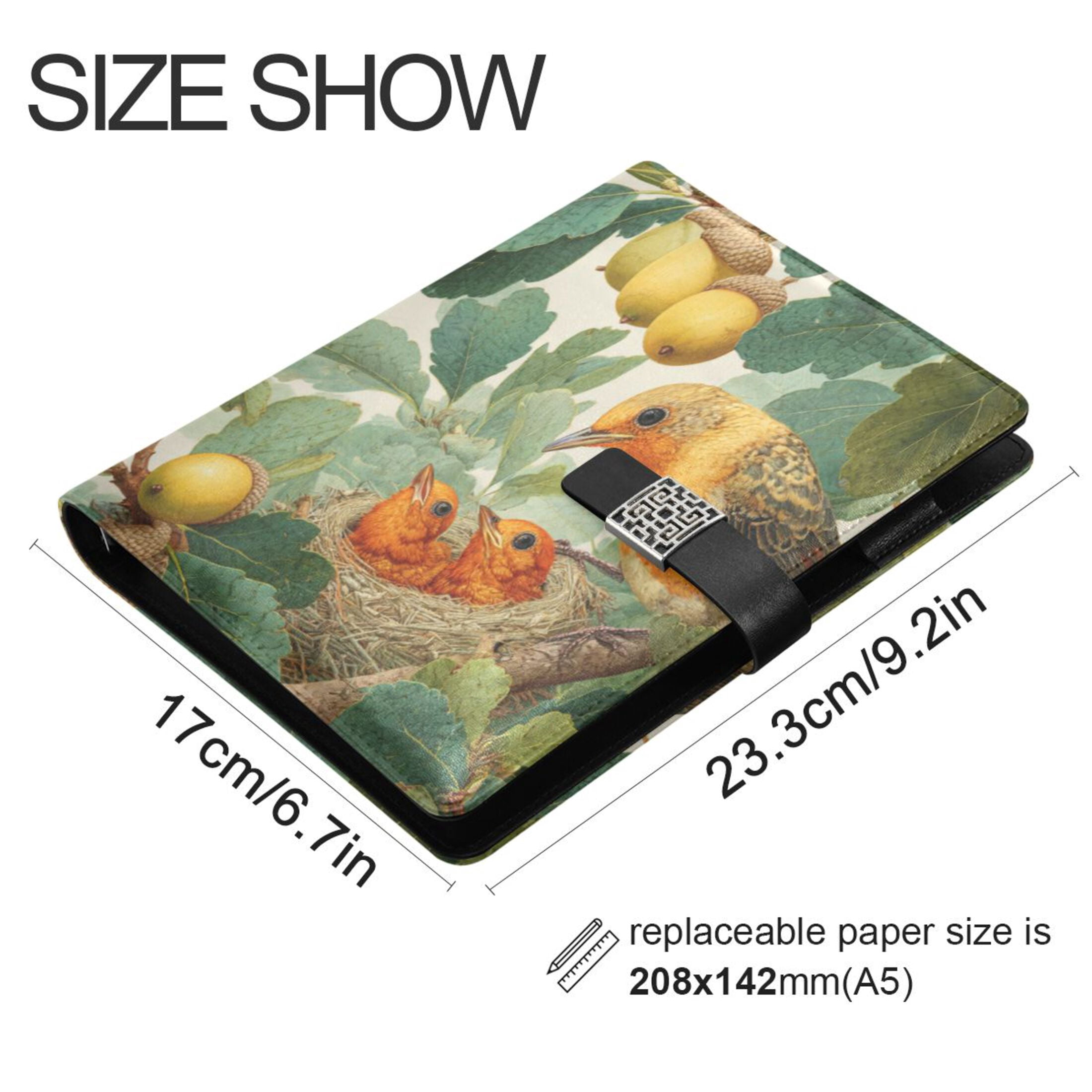 Leather Planner Leather Notebook Notebook Journal Binder Design Pen Pocket Design Convenient for Storage Mother Bird and Little Bird