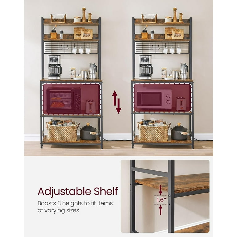 VASAGLE Bakers Rack with Power Outlet Kitchen Storage Shelf 31.5 Inches Top Rustic Brown Black