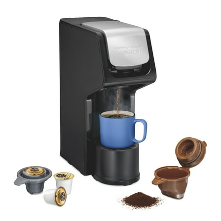 Hamilton Beach FlexBrew Sinlge Serve Coffee Maker, K Cup Pod Compatible & Grounds, 14 oz. Reservoir, Black
