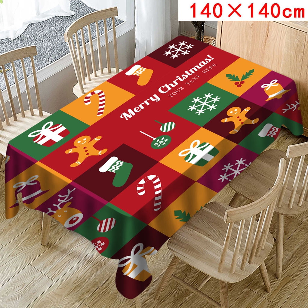 Christmas Tablecloth Print Rectangle Table Cover Holiday Party Home