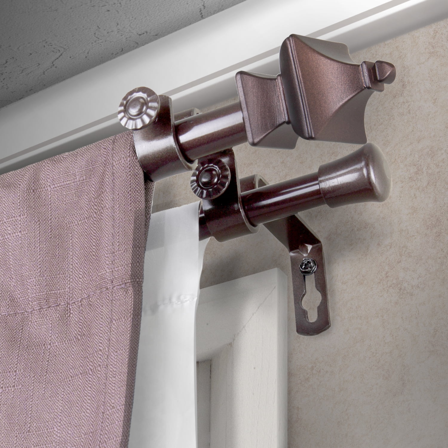 Central Design Products Steel 0.62" Modern Double Curtain Rod, Brown