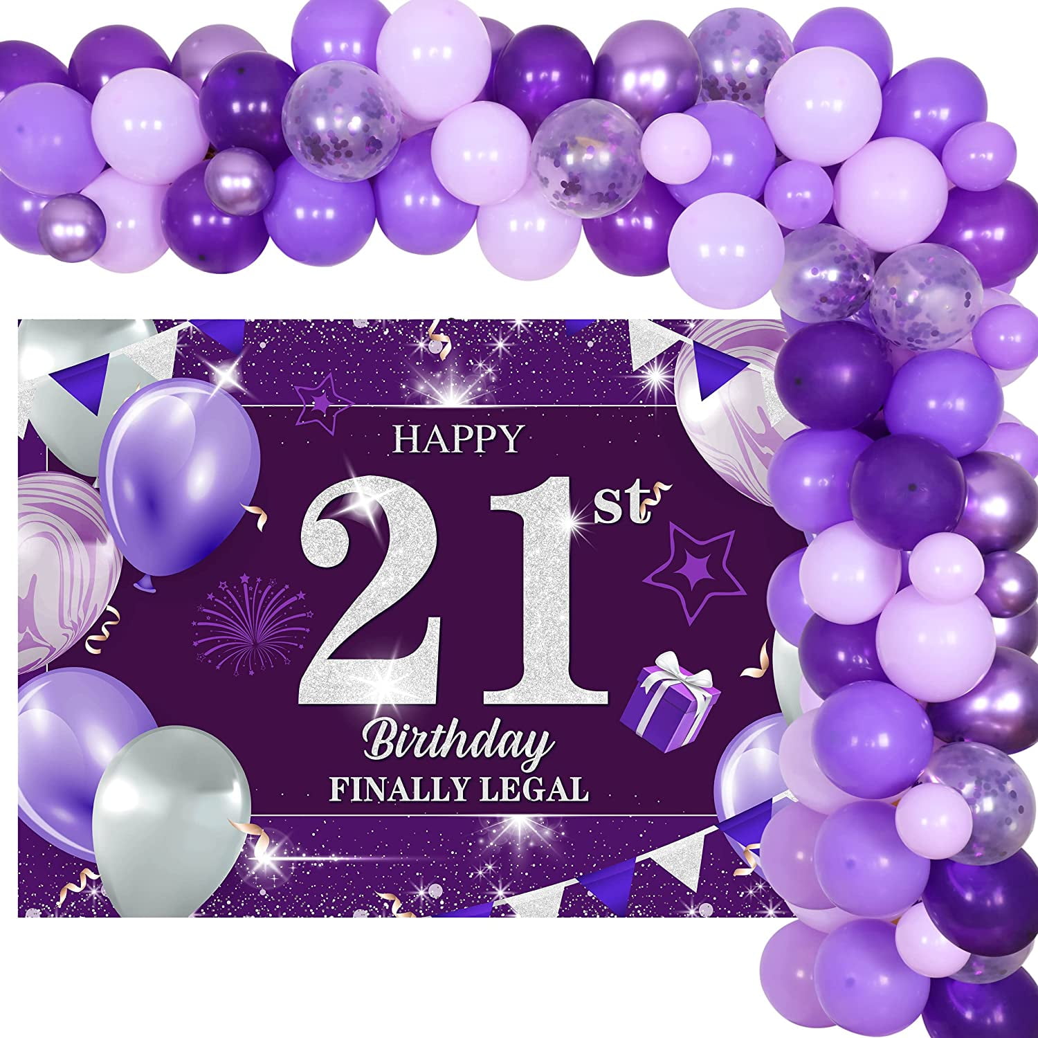 Purple 21st Birthday Decorations for Her Balloon Garland Kit Purple