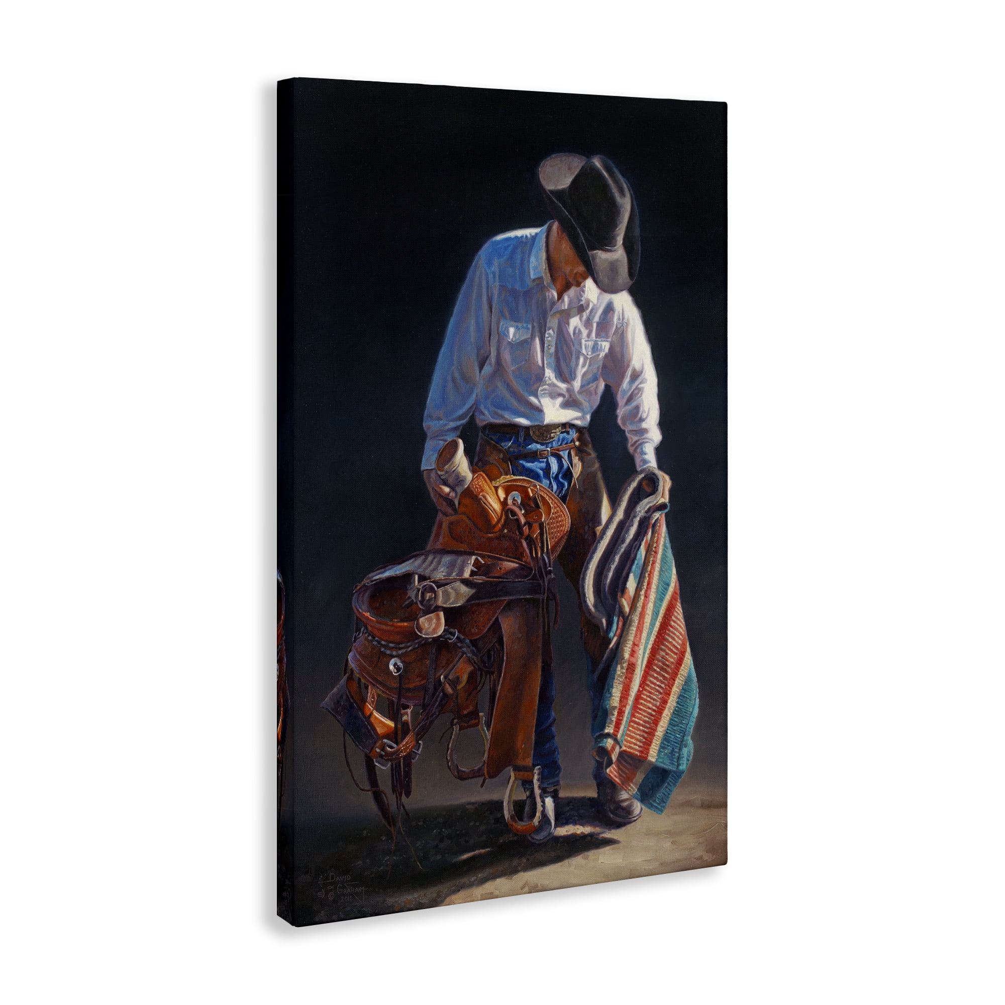 Stupell Industries Stoic Cowboy & Saddle Novelty Painting Gallery Wrapped Canvas Art Print Wall Art, 20 x 30