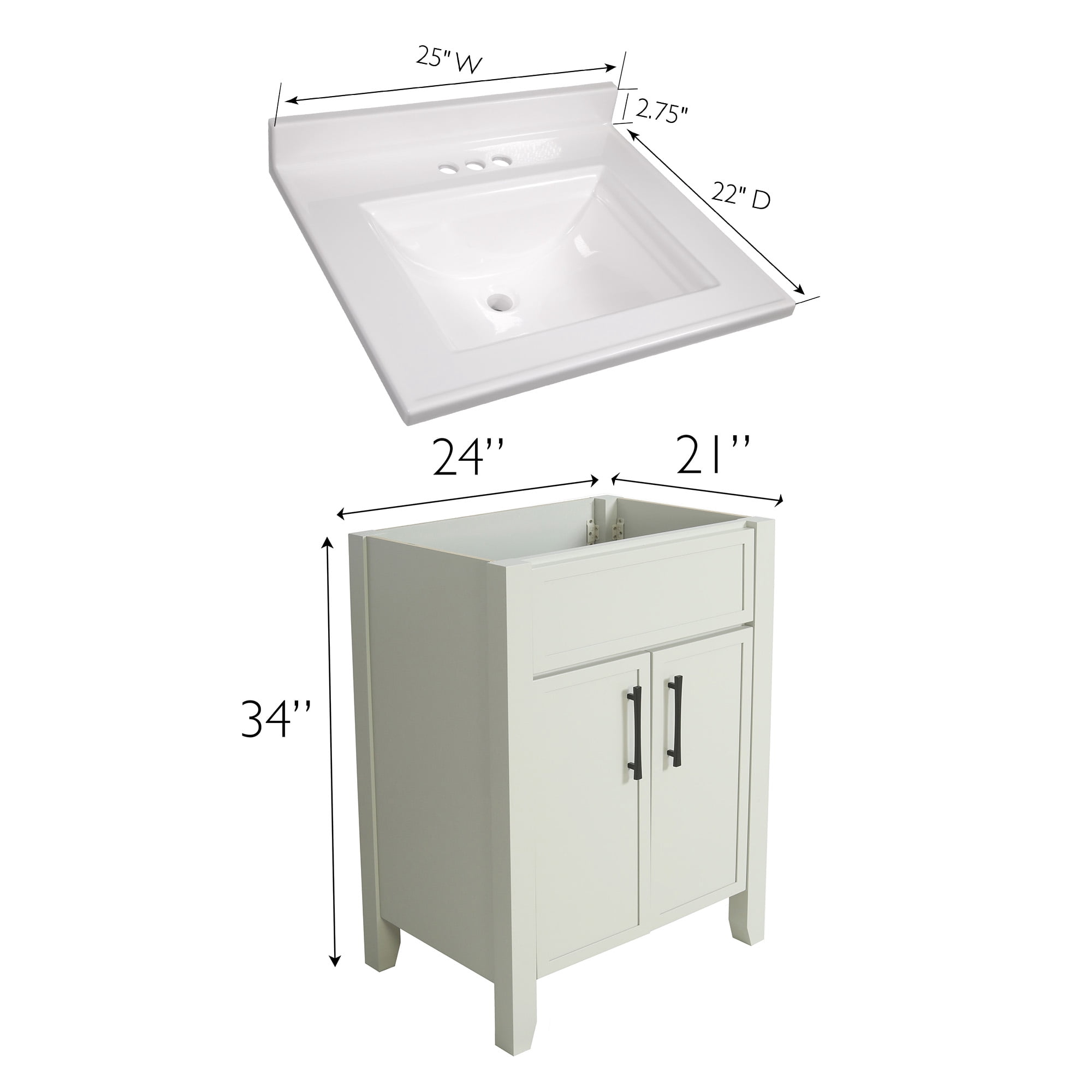Design House Dawson 25-Inch Bathroom Vanity Combo, Ready to Assemble 2-Door Cabinet with Camilla Cultured Marble Top, Sherwin-Williams® On the Rocks, Matte Black Hardware, 228486-OTR