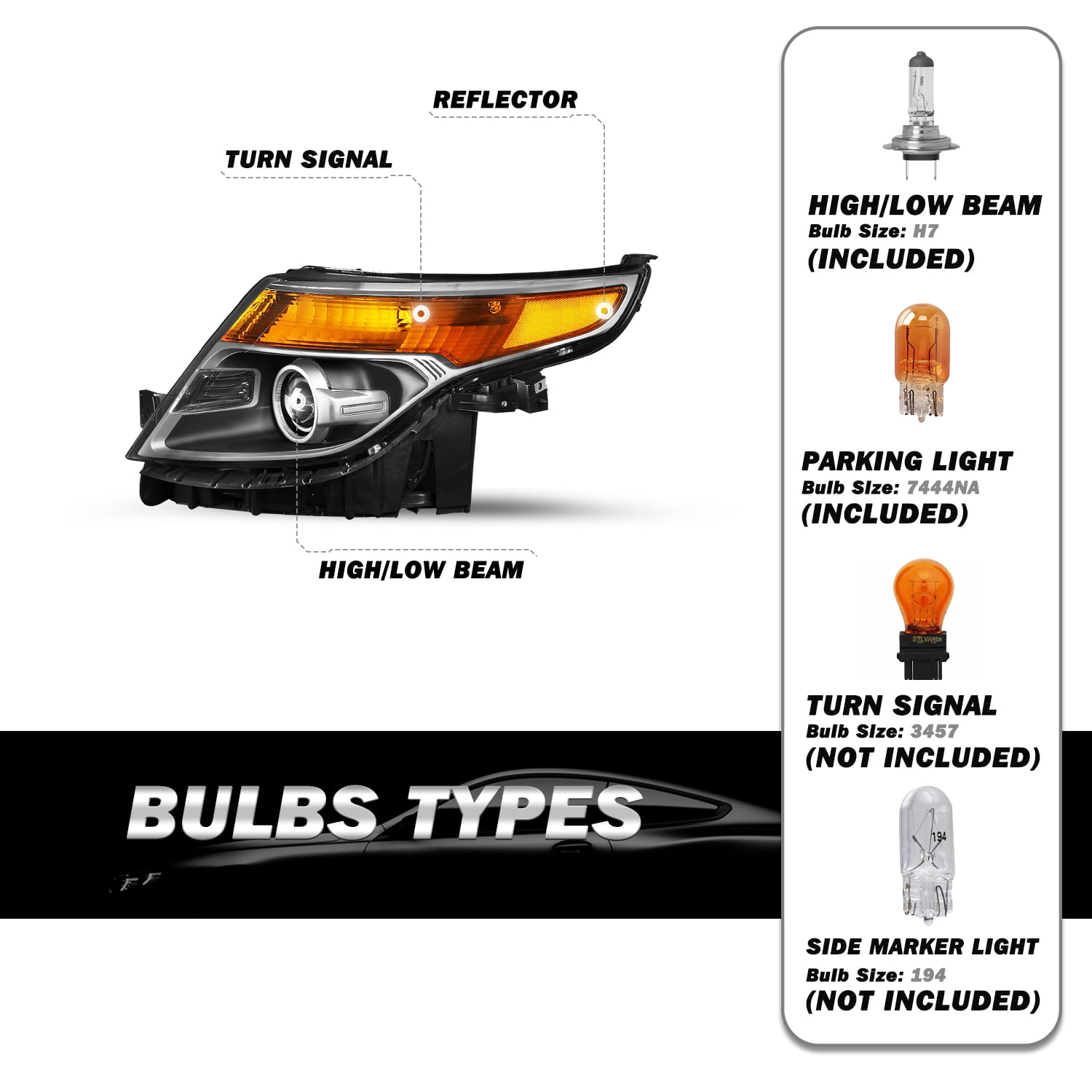 For 11-15 Ford Explorer Headlight [Factory Style] Halogen Headlamp Driver Side