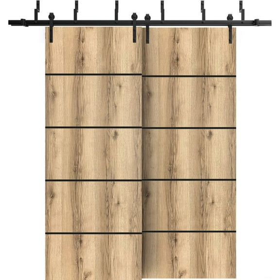 Sliding Closet Barn Bypass Doors 36 x 80 inches | Planum 0015 Oak with Frosted Glass | Sturdy 6.6ft Rails Hardware Set | Wood Solid Bedroom Wardrobe Doors