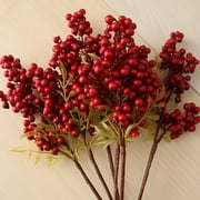 Pinkpaopao Red Berry Pick Holly Branch Wreath Tree Hanging Decoration Fake Flowers In Vase
