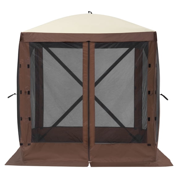 KFFKFF Pop-Up Canopy Gazebo 6 x 6 FT, 4-Side Screen Canopy with Detachable Wind Panels & Mesh Windows, Outdoor Canopy Tent Screen House with Bug Netting, Brown