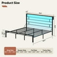 thumbnail image 3 of Bestier King Size Bed Frame with 49.2" High LED Storage Headboard Shelf, Metal Platform Bed, Black, 3 of 10