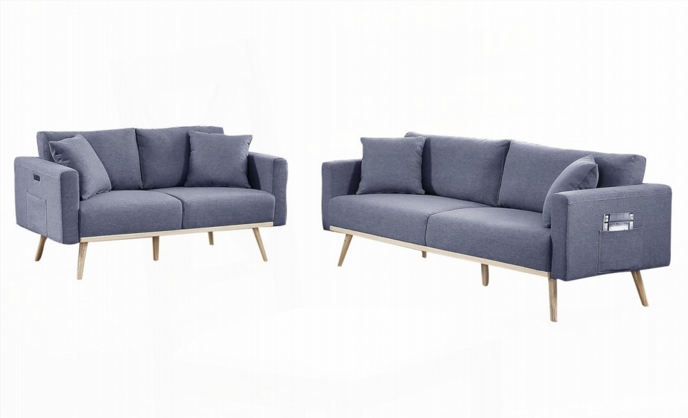 Modern Gray Linen Loveseat with USB & Pockets for Living Room (75"x30"x30"H)