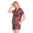 thumbnail image 2 of Women Silk Pajama Sets Causal Outings Fashion Deep Red Rose Pattern Home, 2 of 7