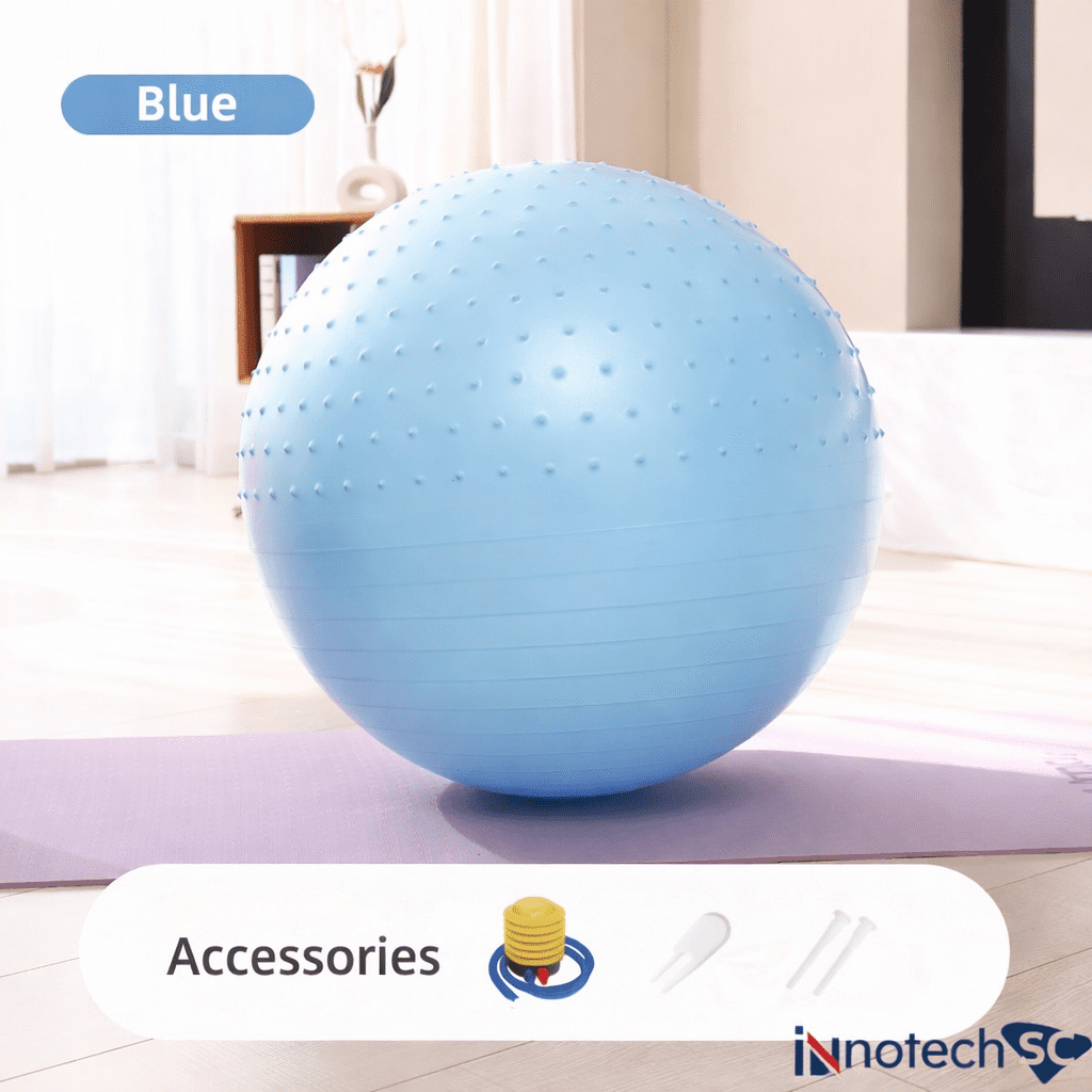 Innotech SC 65 cm (25.5 Inch) 2-in-1 Massage & Yoga Exercise Ball with Pump, Anti-Burst Stability Ball for Fitness, Pregnancy, Office Chair & Balance Training, Blue