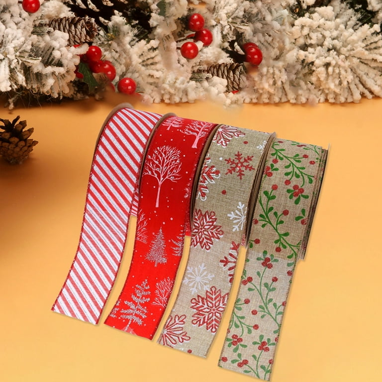 D-groee 5cm Holiday Ribbon Christmas Ribbons Wired Polyester Wire Edged Ribbons for Gift Wrapping, Xmas Crafts Presents, Craft Floral Arrangement/