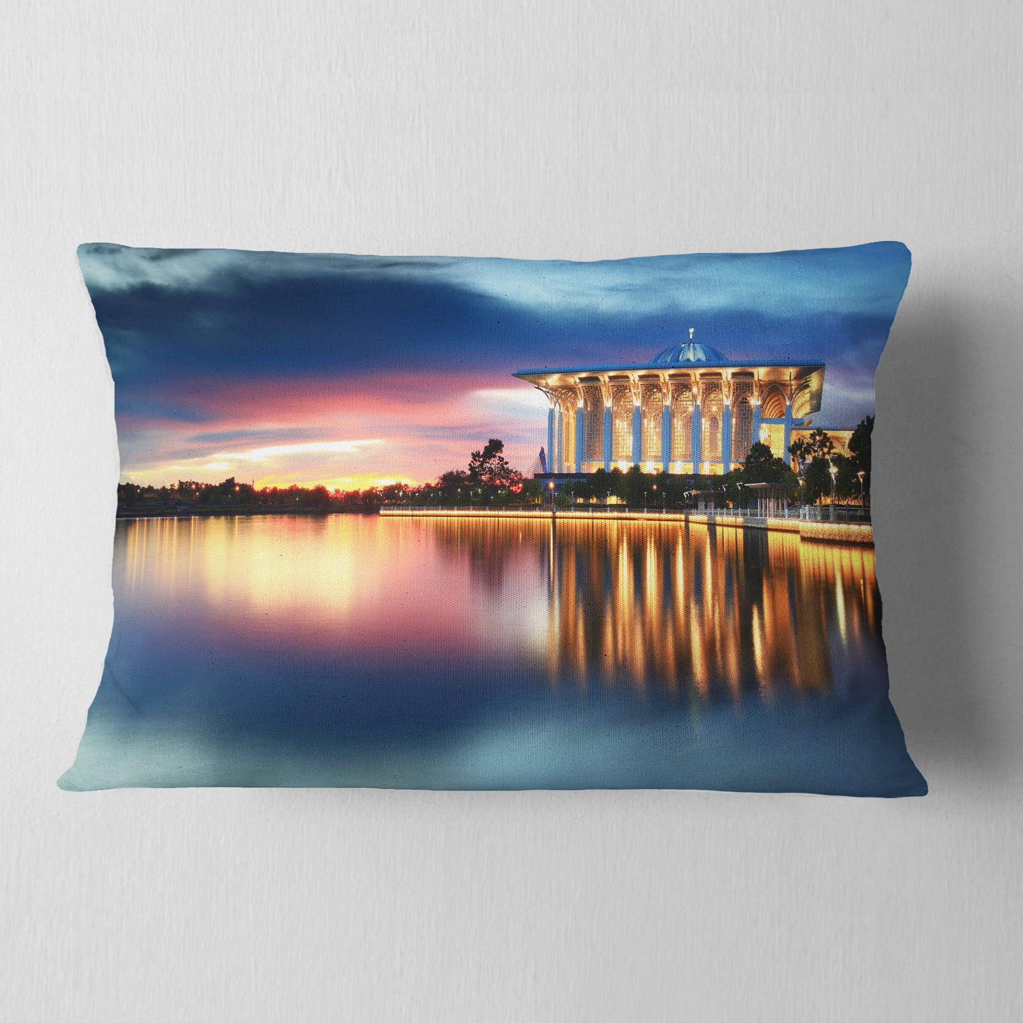 Designart Iron Mosque Malaysia Panorama - Seashore Photo Throw Pillow - 12x20