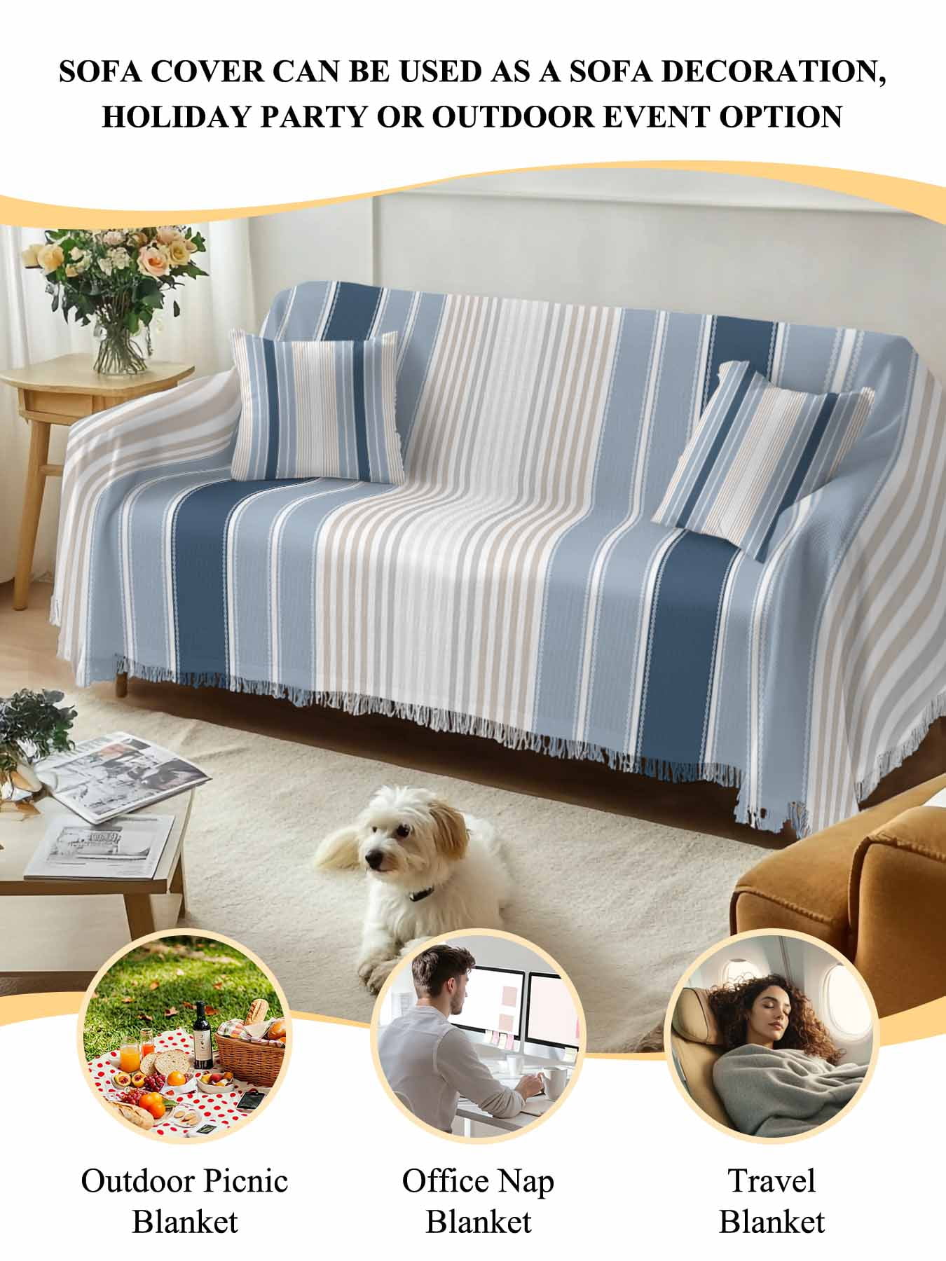 Grey Blue Vertical Stripes Couch Cover, Modern Minimalist Abstract Oversized Sofa Cover Blanket for 3 Cushion Couch,Sectional Sofa Slipcover Furniture Protector for Living Room Bedroom 71''x150''