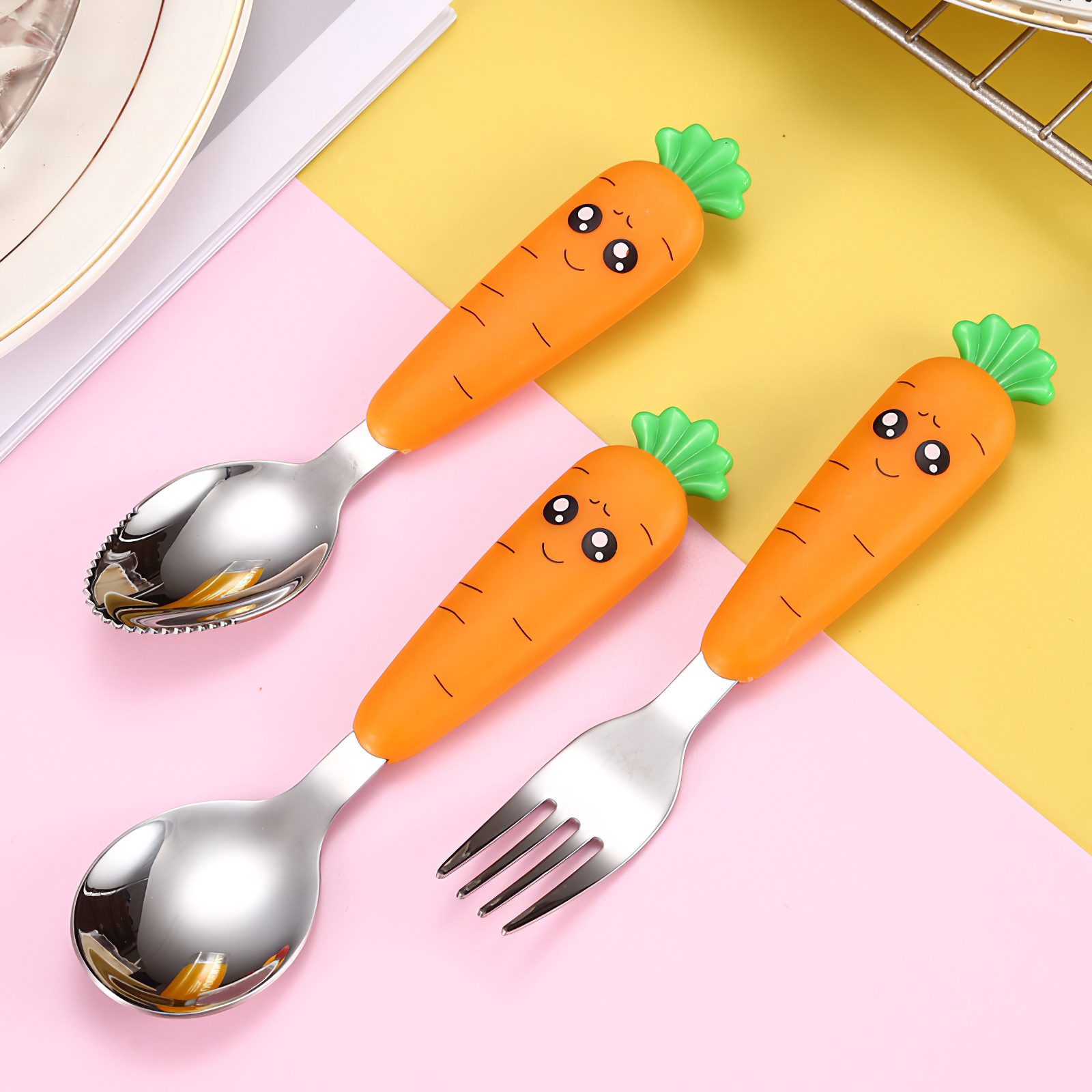 Cute Cartoon Spoon Fork Set 304 Stainless Steel Infant Feeding Children's  Tableware Baby Utensil Cutlery Set Dinnerware PINK MOUSE