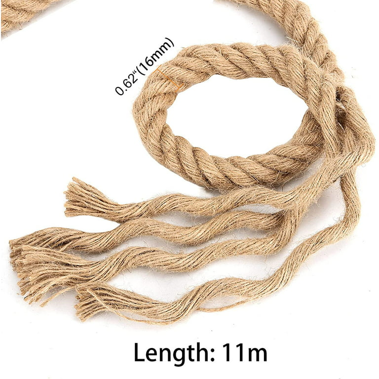 ZEONHAK 5/8 inch x 36 Feet Natural Burlap Jute Twine Rope, Extra Thick Twisted Manila Hemp Rope, Women's, Brown