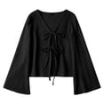 thumbnail image 2 of AKOEE Womens Crop Sweaters Open Tie Front Cardigans Soft Knit V Neck Long Sleeve Casual Spring Fall Blouses (XL, Black), 2 of 8