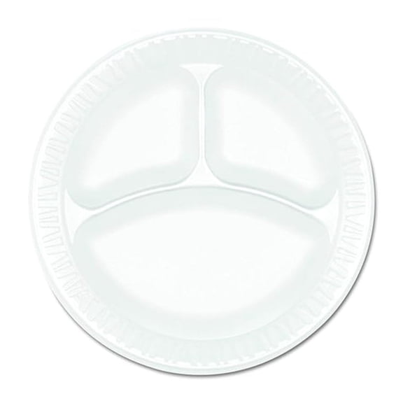 9CPWCR Concorde Foam Plate 3-Comp 9-Inch dia White 125/Pack 4 Packs/Carton