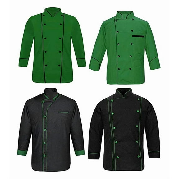 Men,s full sleeve multicolor chef jacket lightweight With Contrast Black set of 4-pcs