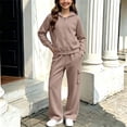 thumbnail image 2 of Glisme Girls Outfit Set Solid Color Zip Long Sleeve Hooded Tops With Pocket Pants Outfit Quick Dry Girls Set Size 9-10 Years Khaki, 2 of 5