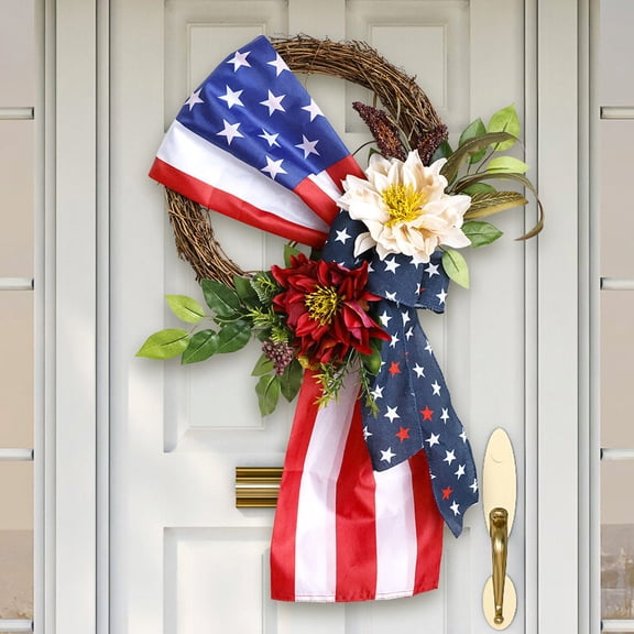 Fourth of July Decorations Wreath, Independence Day Wreath Flower Basket Door Basket Decoration Flower Wreath Door Hanging