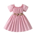 thumbnail image 1 of Icvfdpl Robe d'Été pour Filles Manches Courtes Fête de Vacances Danse Vêtements de Fête Robe d'Été Rose Coton 4-5 Ans, 1 of 6