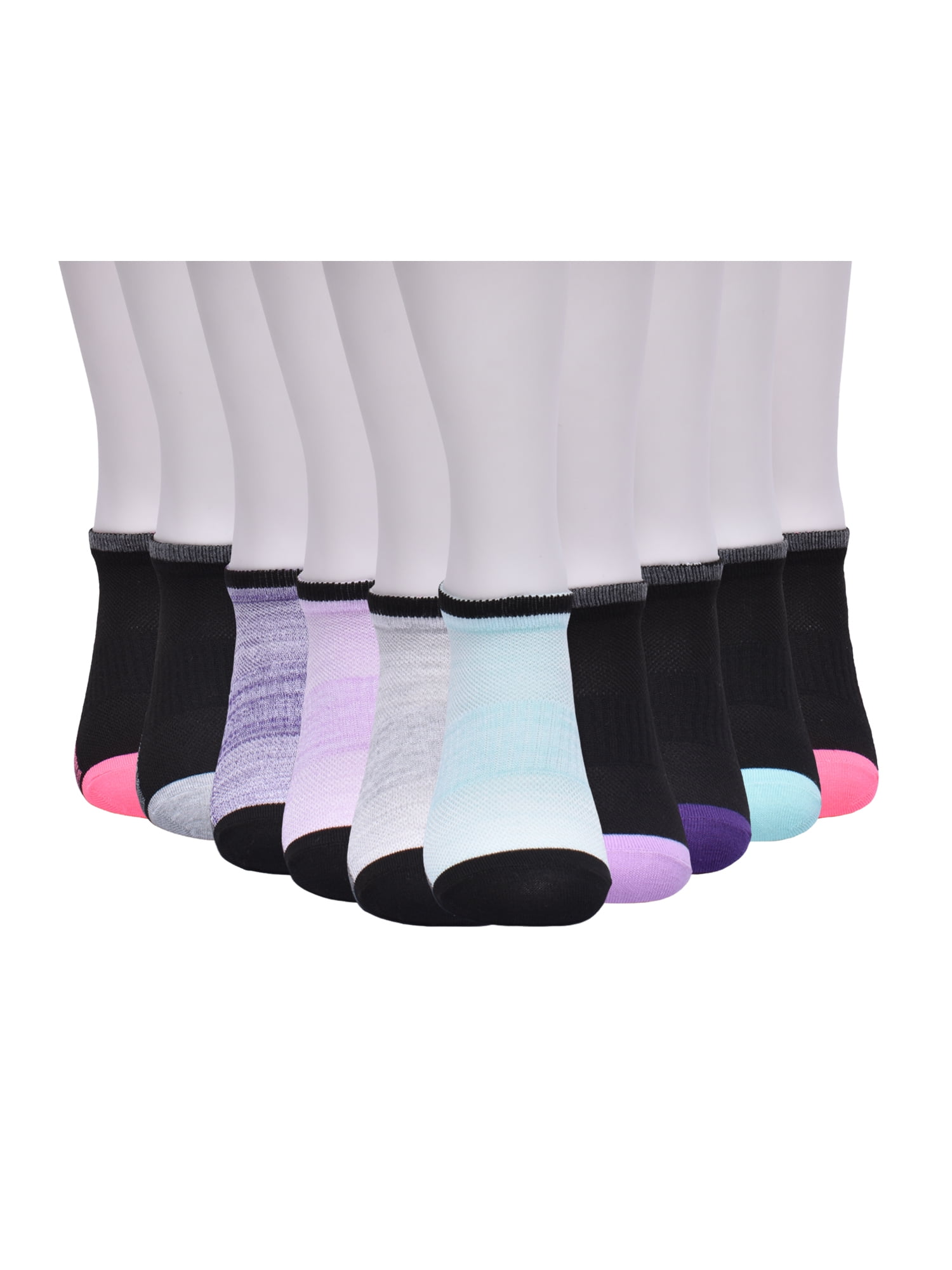 Athletic Works Girls Cushioned No Show Socks, 10-Pack, Sizes S (6-10.5) - L (4-10)