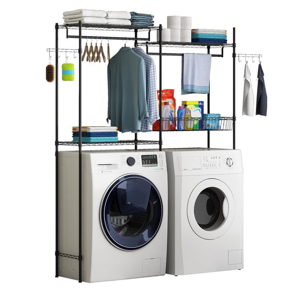 TROPOW Over Washer and Dryer Shelves, 4 Tiers Laundry Room Storage and Organizer Standing Shelf, Metal Freestanding Clothes Drying Rack, Adjustable Height, Space Saving