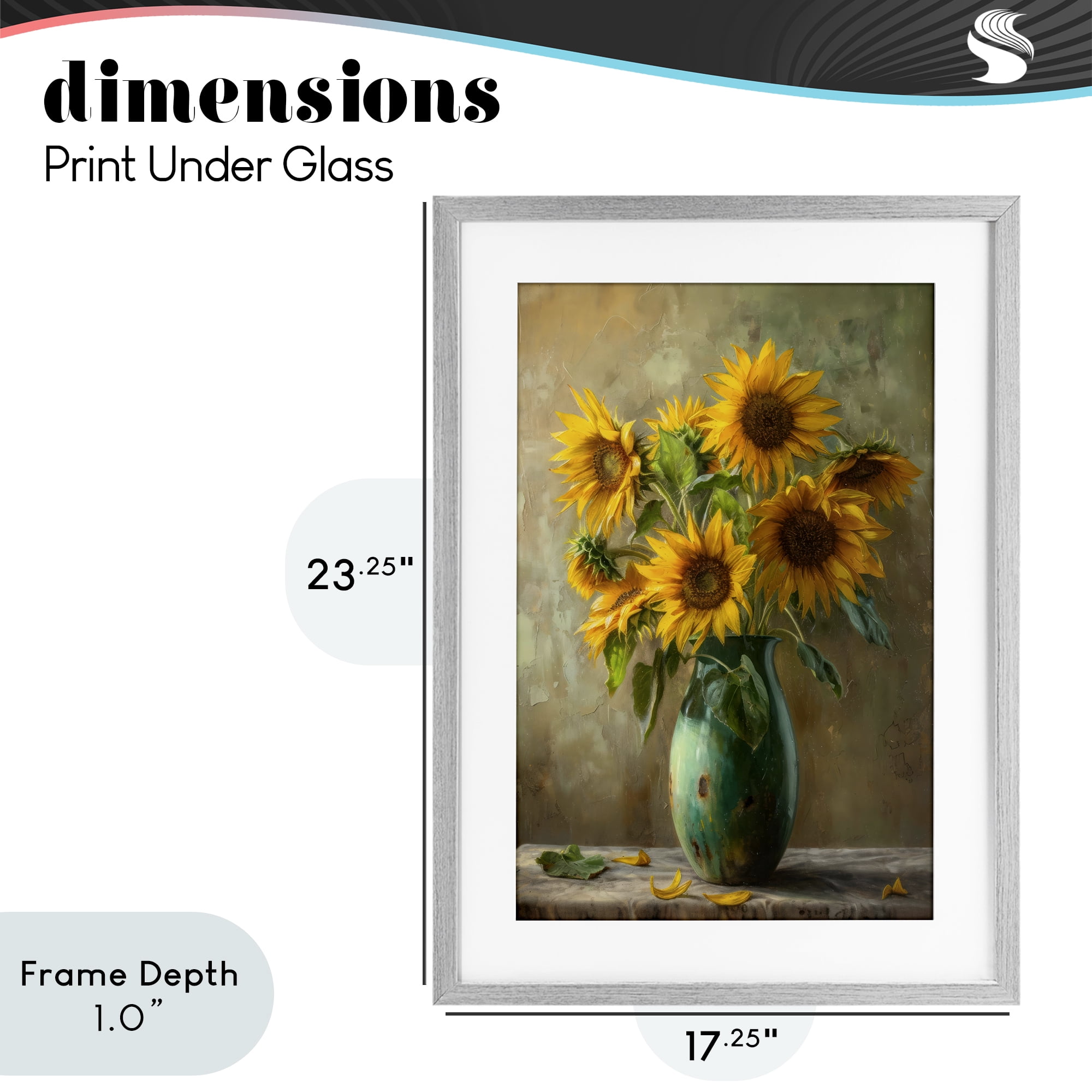 Stupell Industries Moody Sunflower Vase Gray Framed Print Under Glass, design by Creative Studio