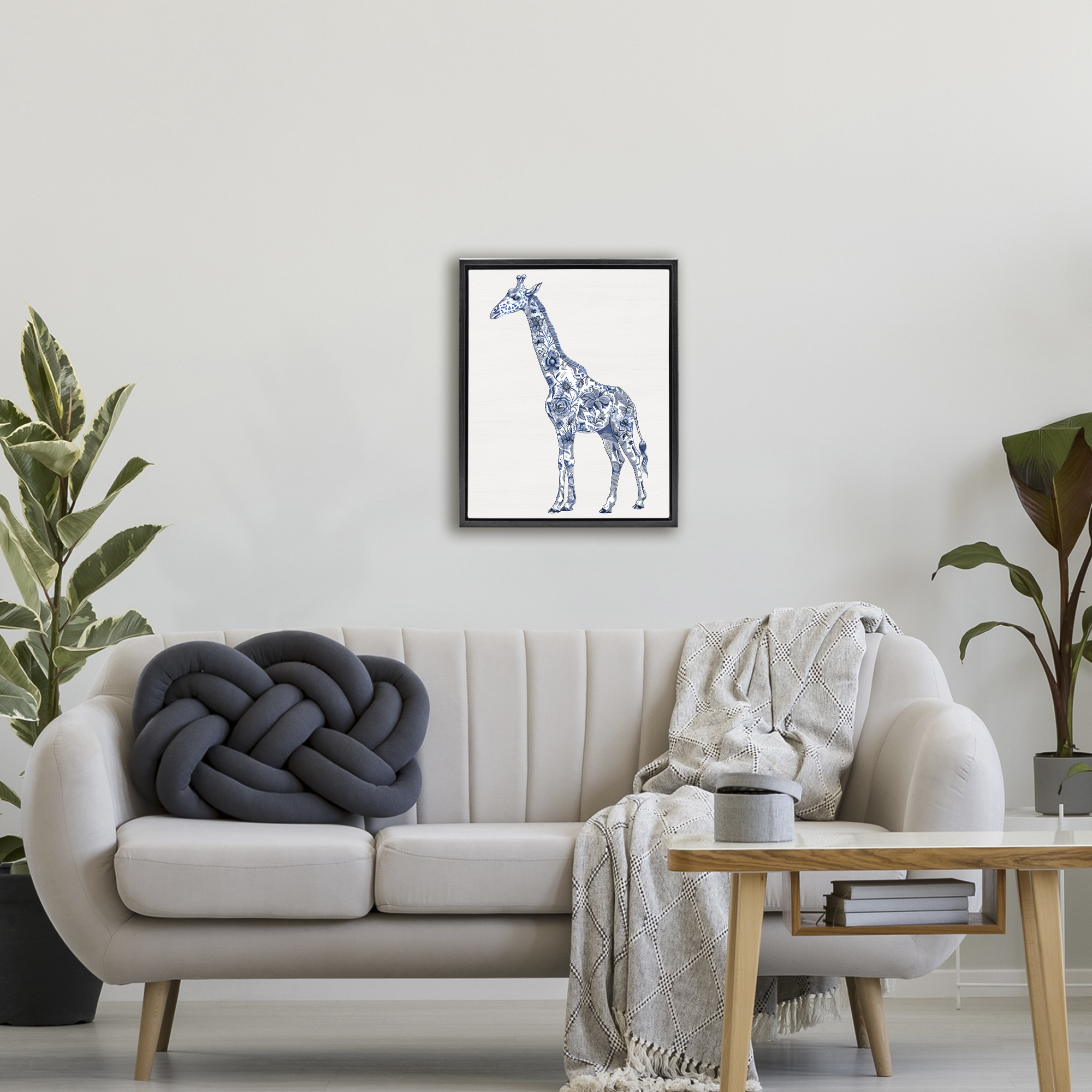 Vintage Toile Giraffe Black Framed Floater Canvas Wall Art, design by Lettered and Lined