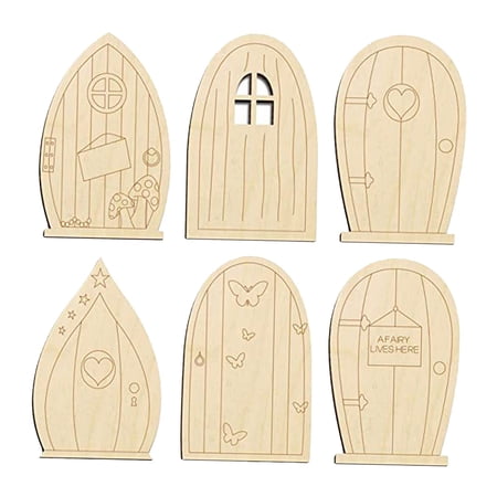 6pcs Mini Country Cottage Fairy Garden Doors DIY Decor Blank Unfinished Fairy Windows Enchanted Miniature Trees Ornament 3.9x2.5 inches