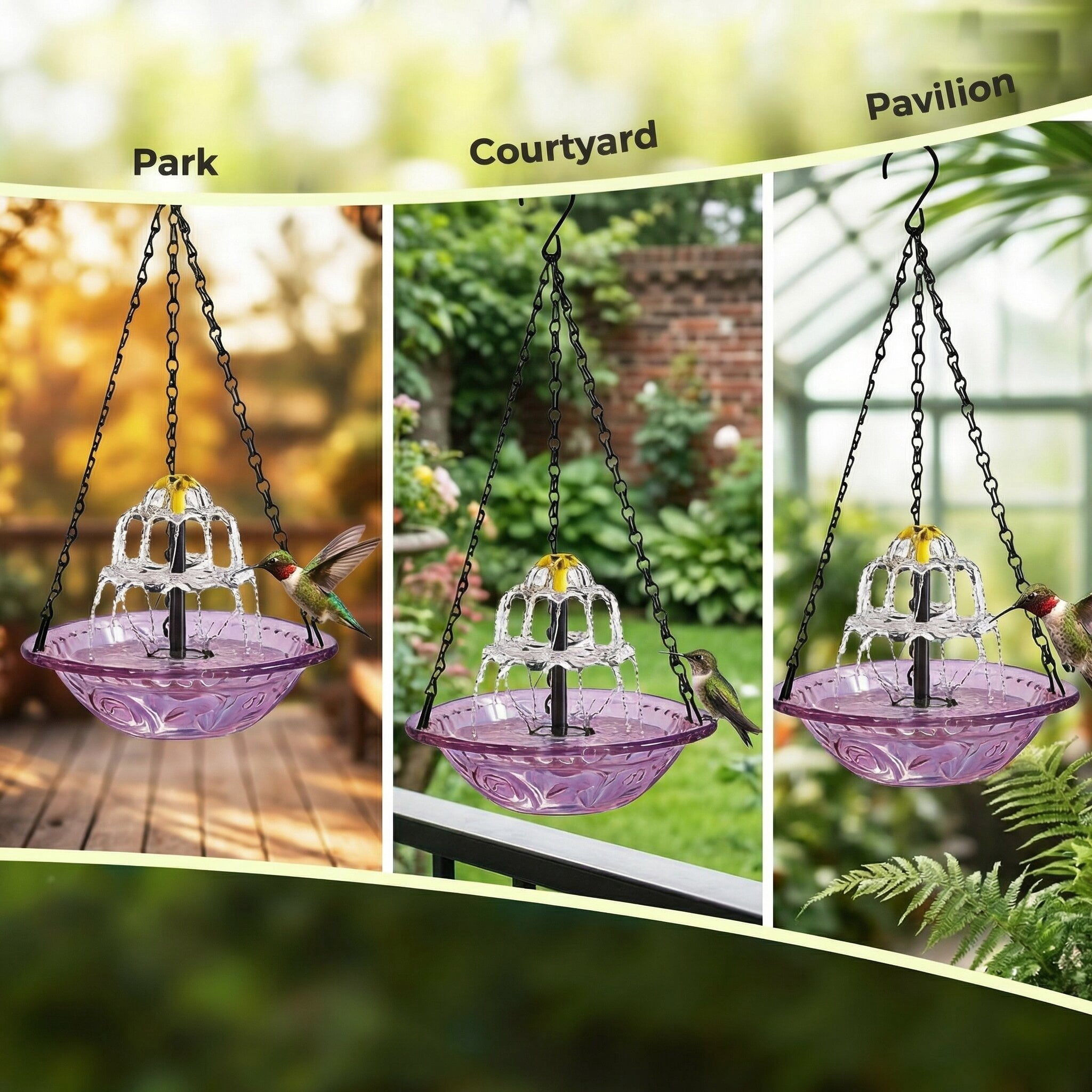 ValueAgain Solar Cascade Hanging Bird Bath Fountain, Outdoor Hanging Bird Bath with Solar Fountain, Large Humming Bird Baths are Suitable, with Solars Pump & Bowl,for Outdoor, Gardens, Purple