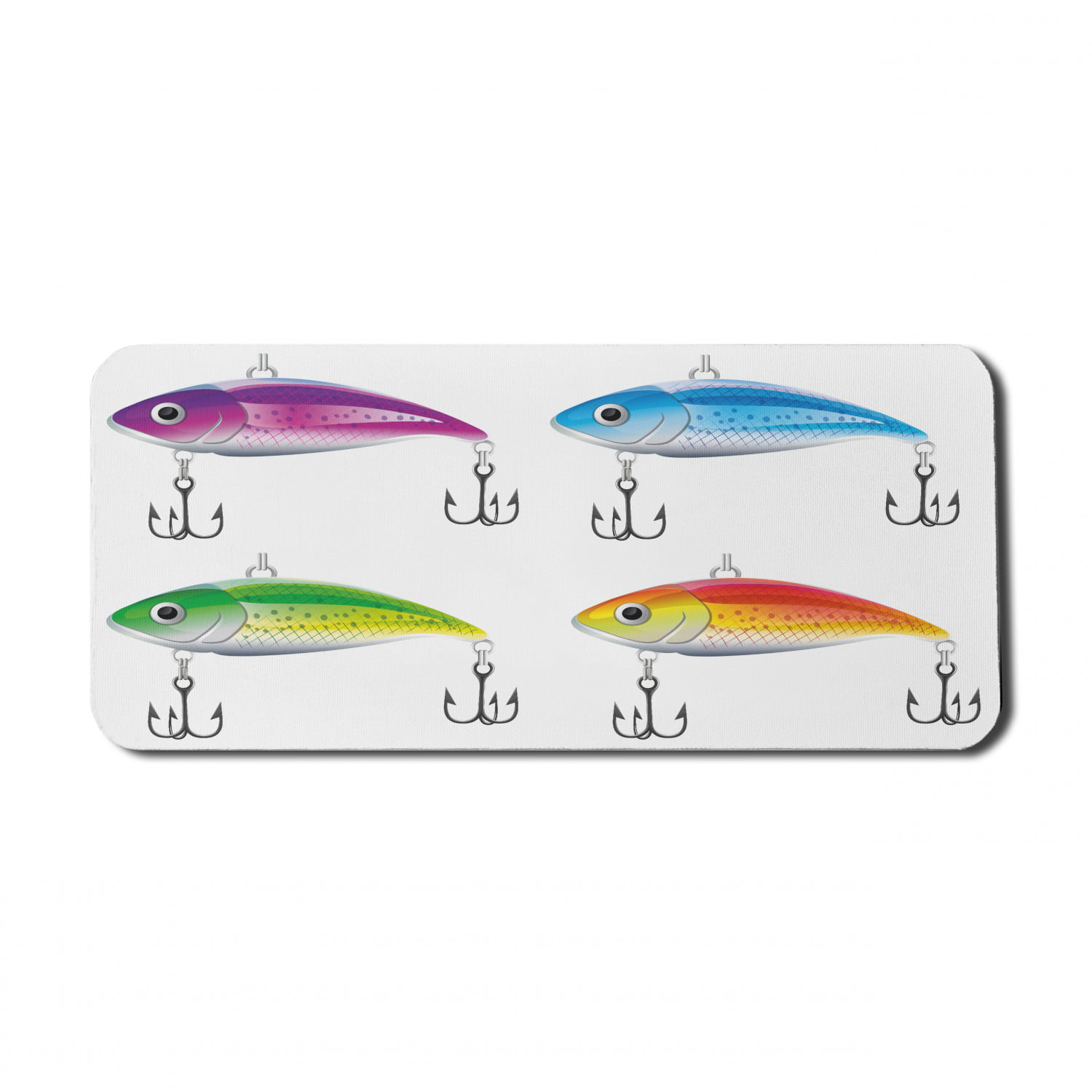 Fishing Computer Mouse Pad, Composition of Fishing Lures in Trout Shape Trap for Sea Mammals Creatures Picture, Rectangle Non-Slip Rubber Mousepad