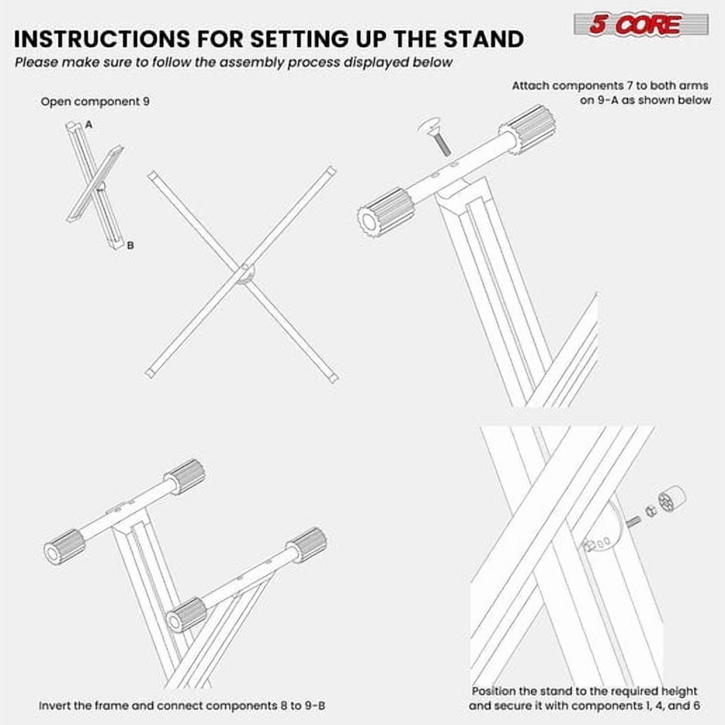Piano Keyboard Stand Double X Style Heavy Duty Adjustable Digital Electric Piano Riser Durable & Sturdy Music Synthesizer Holder Stands For 61 76 88 Keys w Secure Locking Strap - KS 2X