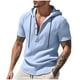 thumbnail image 2 of pstuiky camisetas de hombre, Camisa informal de lino de verano de color liso para hombre, manga corta, cuello alto, botones y bolsillos camisetas de hombre l, 2 of 9