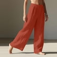 thumbnail image 5 of Lumtrix Linen Pants Women Wide Leg Palazzo Pants Flowy Elastic Waist Summer Beach Trebdy Casual Trousers With Pockets Red M, 5 of 5