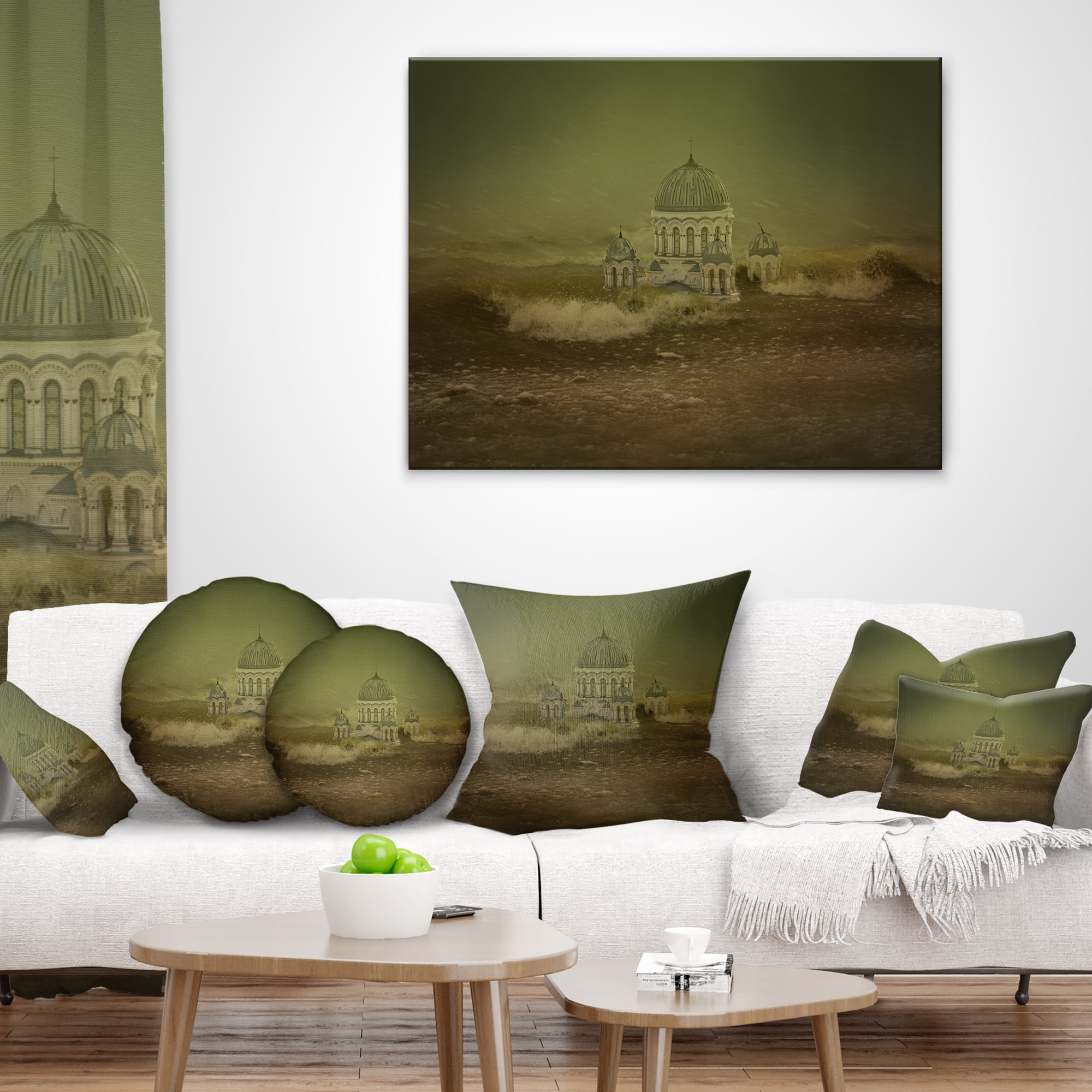 Designart Covered Old City - Landscape Printed Throw Pillow - 12x20