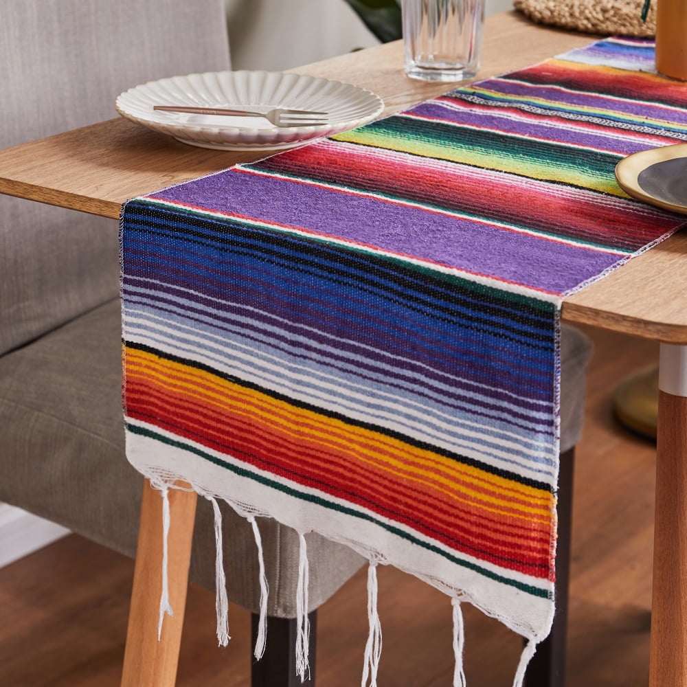 84"/108" Mexican Serape Table Runners Fringe Cotton Serape Blanket