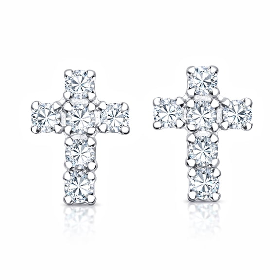 Cute Petite Cross Clear White CZ .925 Silver Mini Stud Earrings