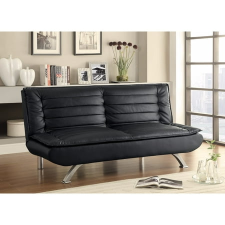 Leather Retro Style Sofa Bed Black Leather Retro Style Sofa Bed Black